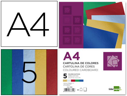 50 hojas cartulina metalizada Liderpapel A4 235 g/m² 5 colores surtidos